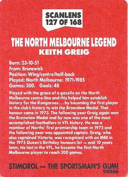 1989 Scanlens VFL #127 Keith Greig Back